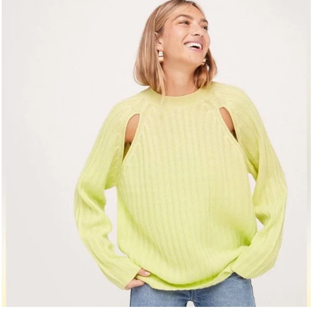 Lime Green Ribbed Sweater with Cutouts from Nastygal